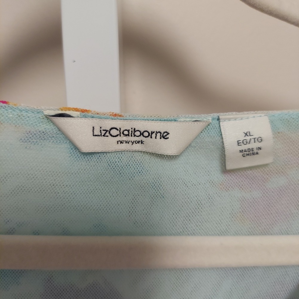 Liz Claiborne XL Floral Mesh V-Neck Short Sleeve Top Watercolor Fairy‎ 90s - Picture 3 of 6